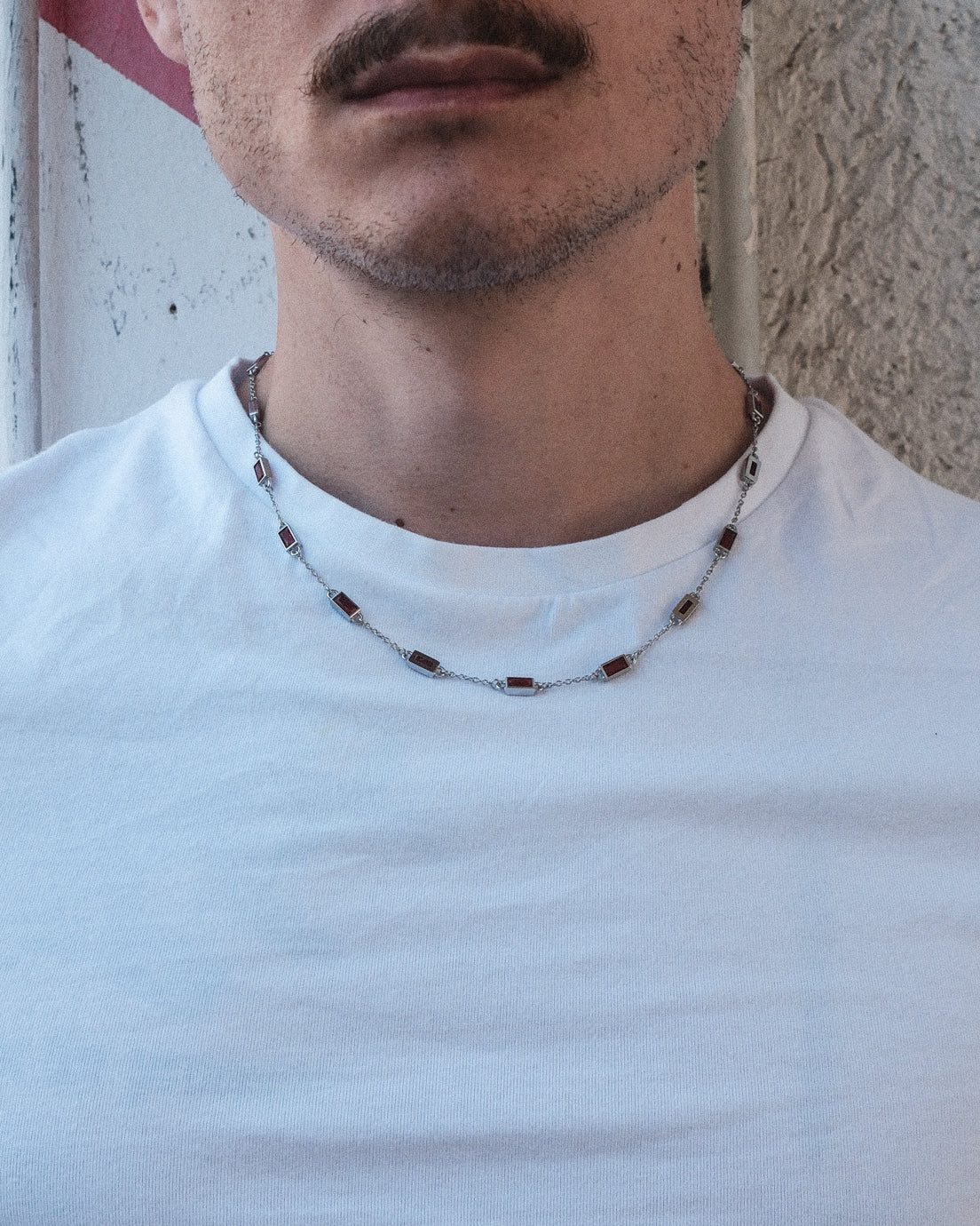 unshinebar-gemstone-chain-silber-tennis-kette-rote-steine image 2