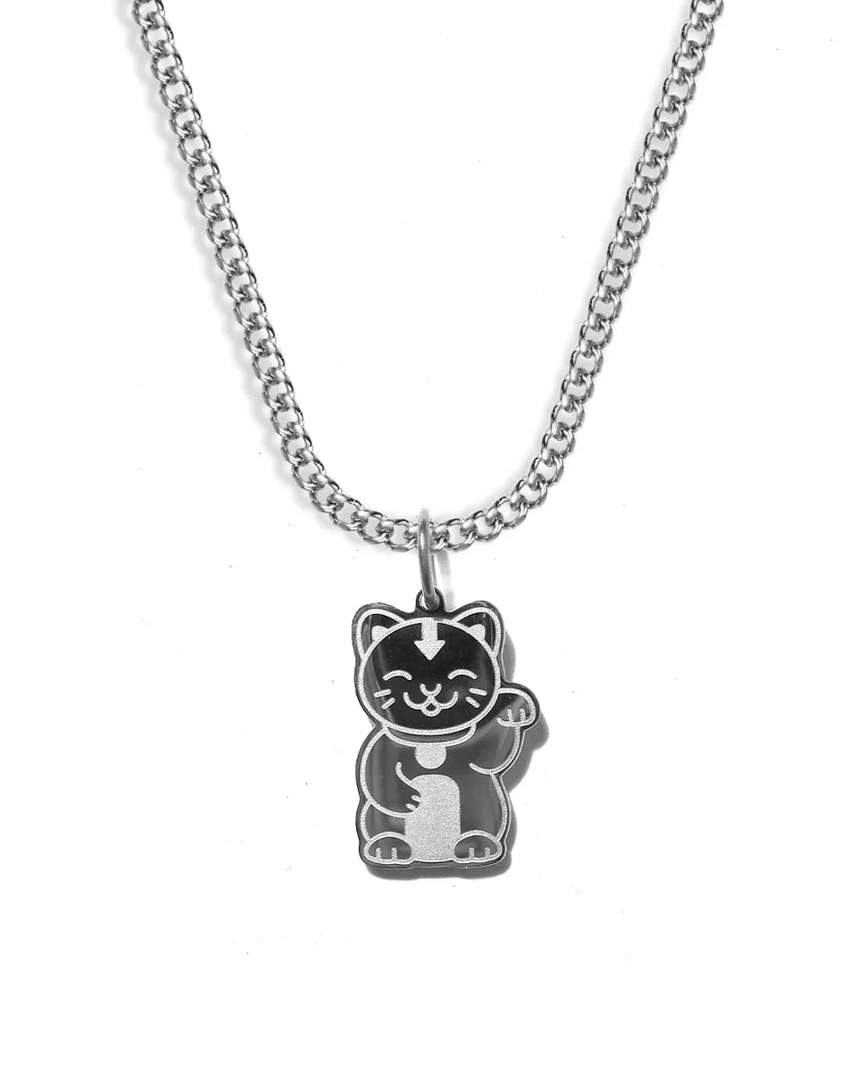 unshinebar-lucky-cat-kette-silber-winkekatze-45cm-edelstahl image 1