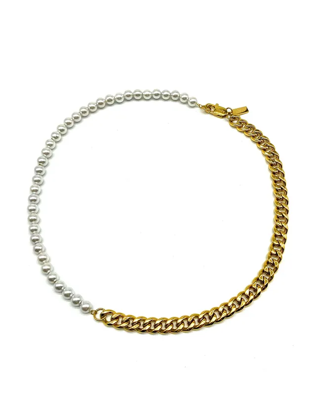 unshinebar-pearl-cuban-halskette-gold-perlen-45-cm image 1