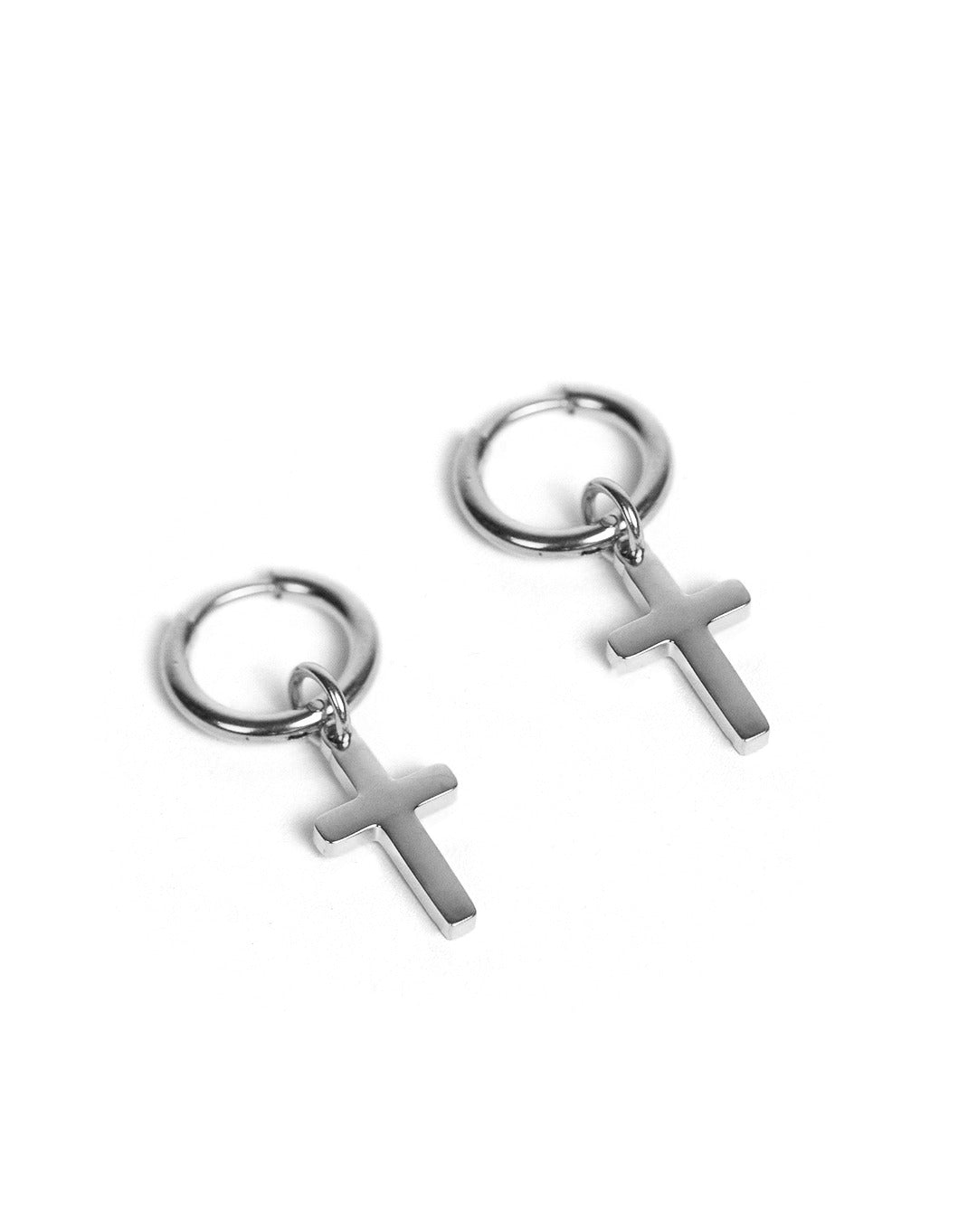 unshinebar-cross-ohrring-silber-single-creole-mit-kreuz image 2