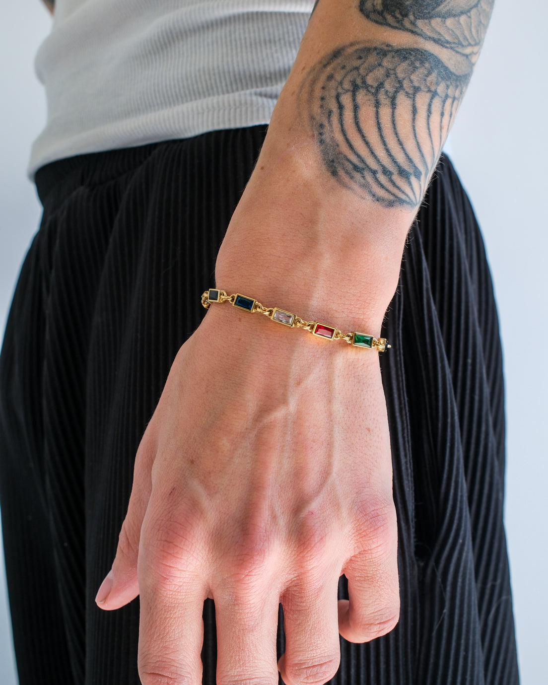 unshinebar-rainbow-armband-gold-bunte-zirkonia-3mm image 2