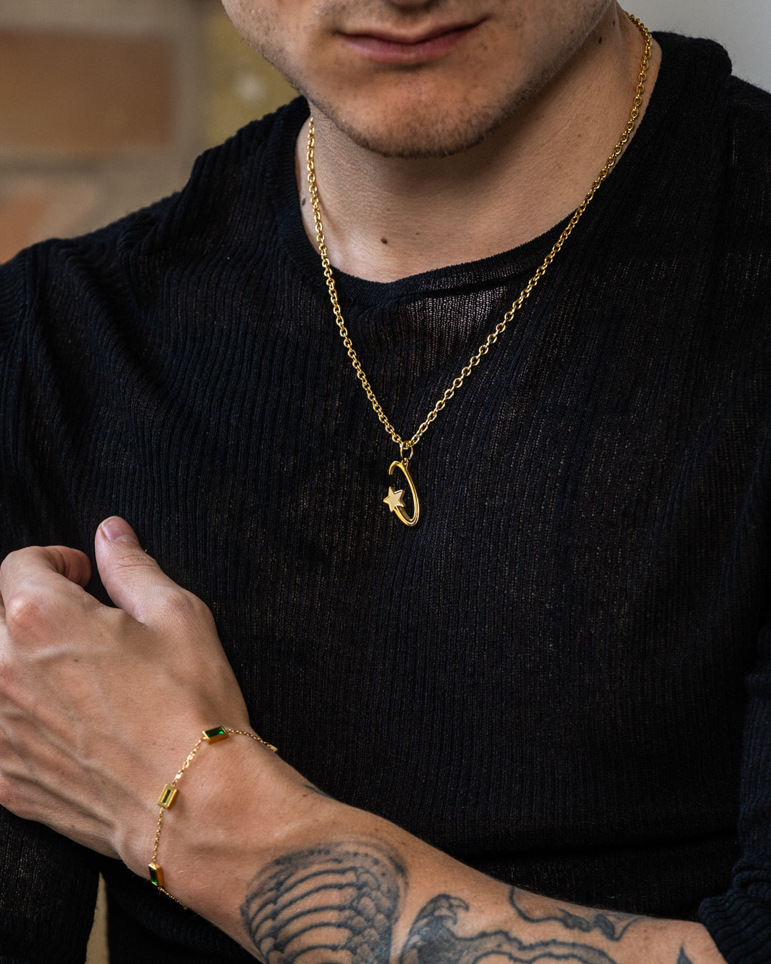 unshinebar-shooting-star-kette-gold-45cm-edelstahl image 7