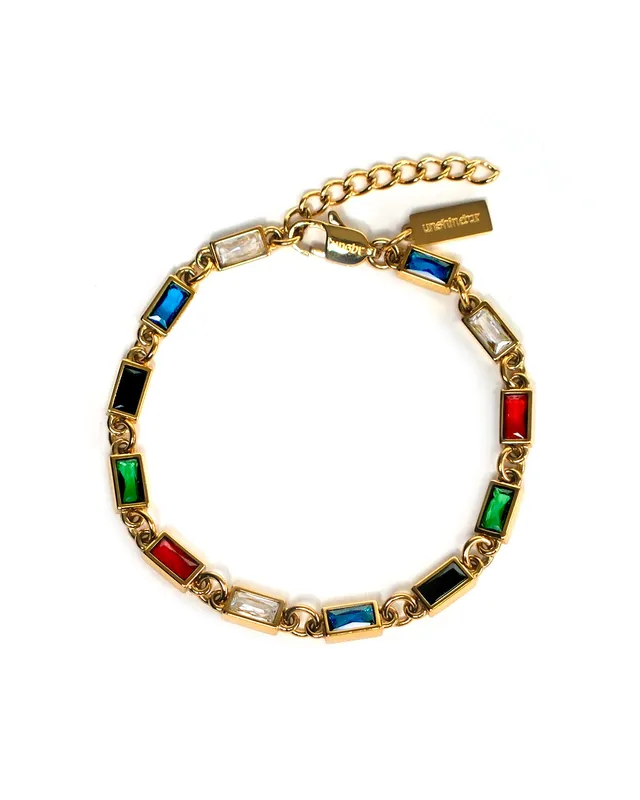 unshinebar-rainbow-armband-gold-bunte-zirkonia-3mm image 1