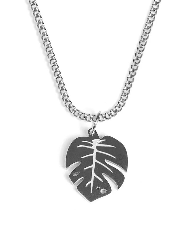 unshinebar-monstera-halskette-silber-45-cm-edelstahl image 1