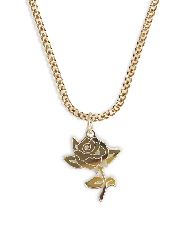 unshinebar-rose-kette-gold-mit-rosen-anh-nger-blume-edelstahl image 1