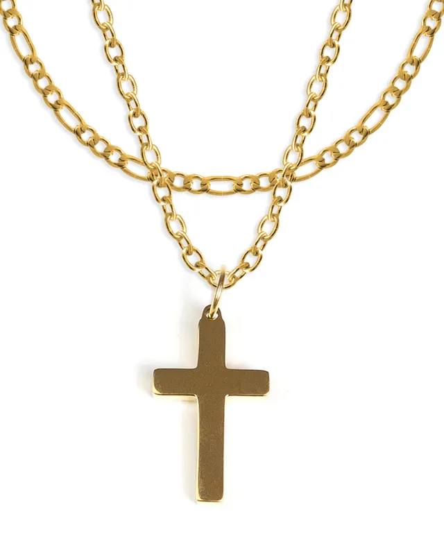 unshinebar-cross-set-gold-kette-45cm-edelstahl image 1