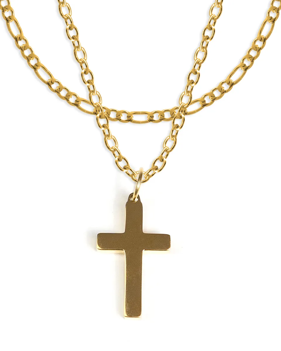 unshinebar-cross-set-gold-kette-45cm-edelstahl image 1