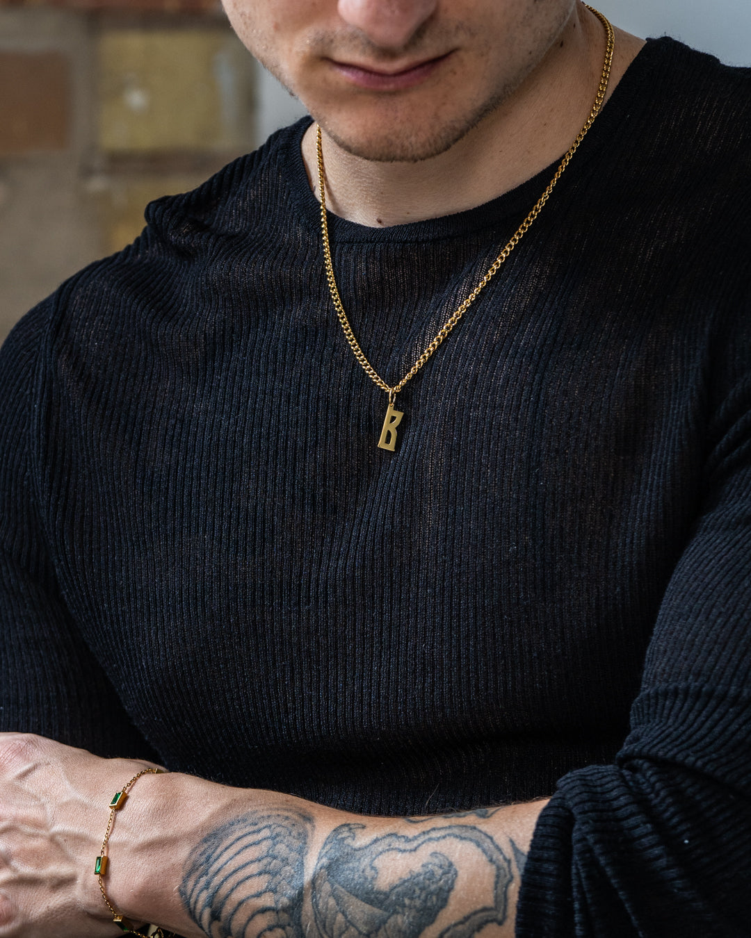 unshinebar-initial-b-kette-gold-45cm-edelstahl image 3
