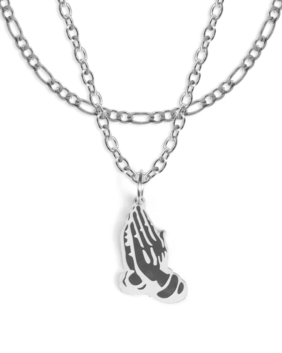 unshinebar-prayer-set-silber-kette-45cm-edelstahl image 1