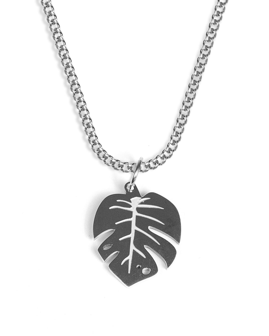 unshinebar-monstera-halskette-silber-45-cm-edelstahl image 1