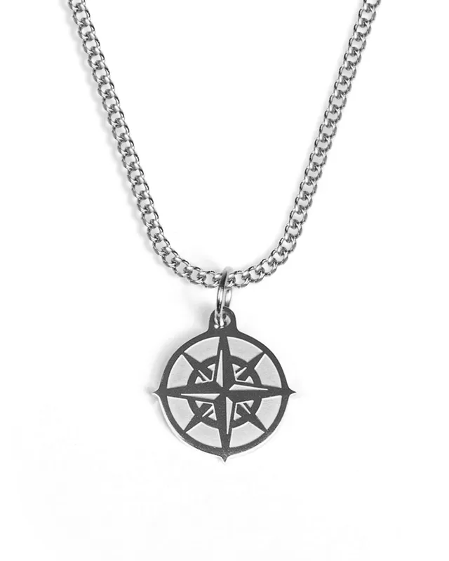 unshinebar-compass-kette-silber-kompass-edelstahl image 1