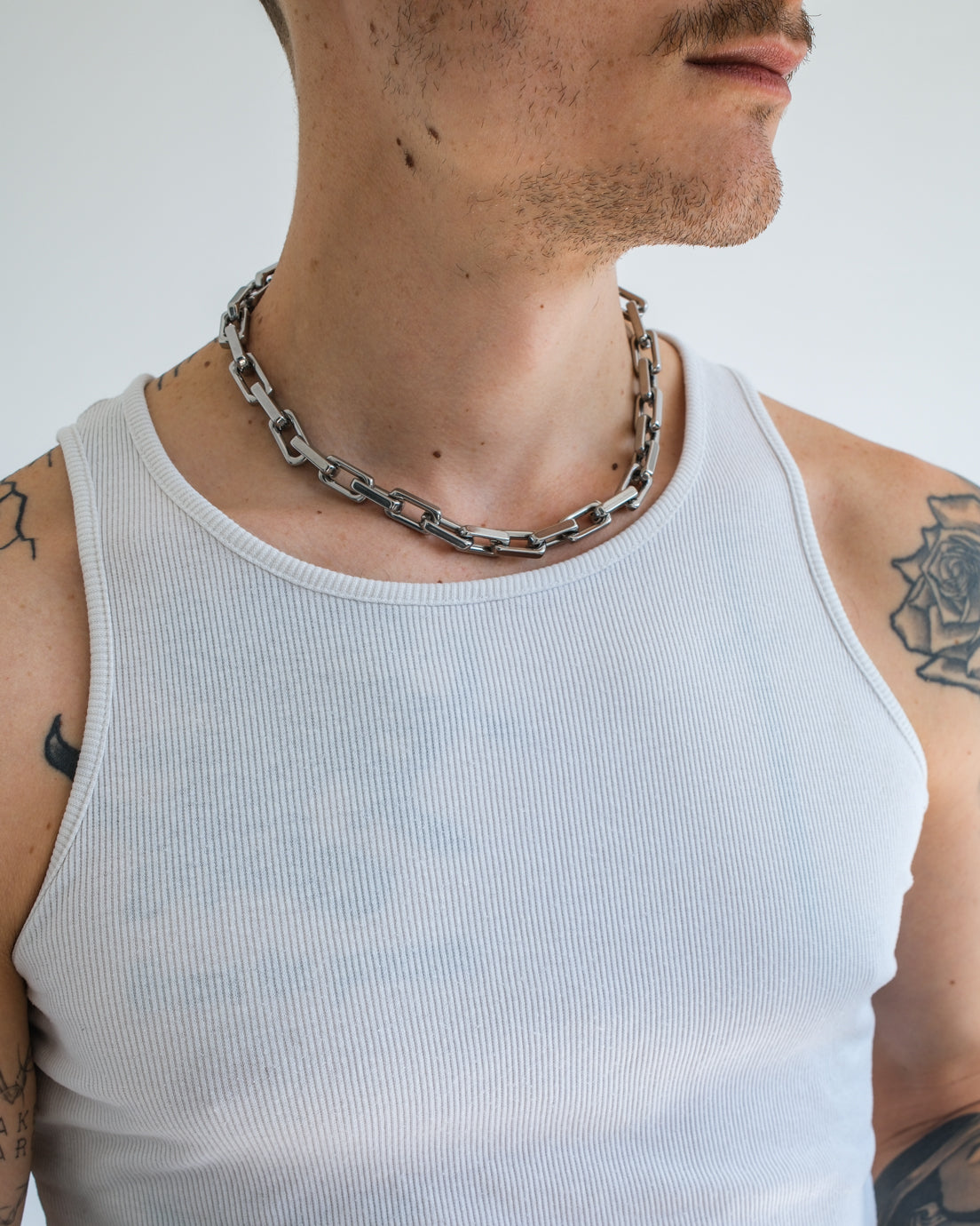 unshinebar-square-choker-kette-silber-45cm-10mm-edelstahl image 2