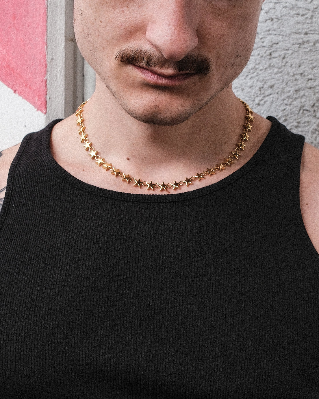 unshinebar-star-chain-halskette-gold-8mm-45cm-edelstahl image 4