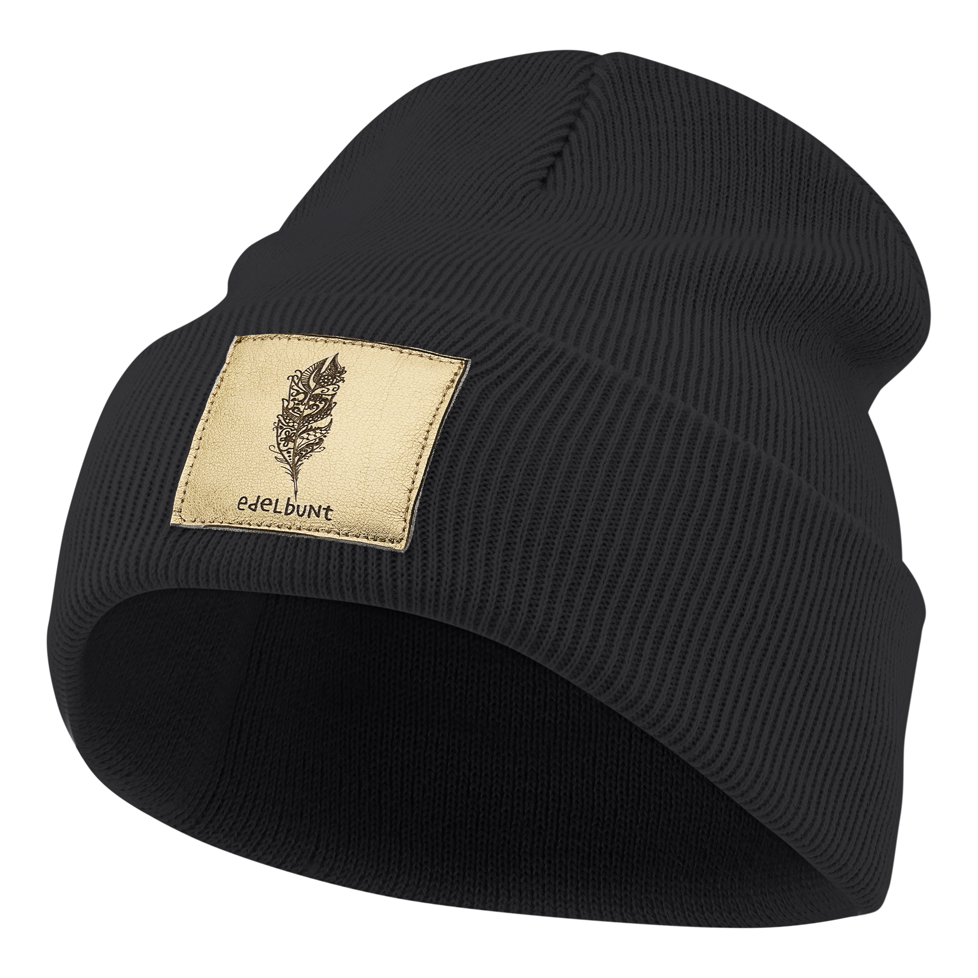 edelbunt-bern-m-tze-beanie-schwarz-gold-patch image 1