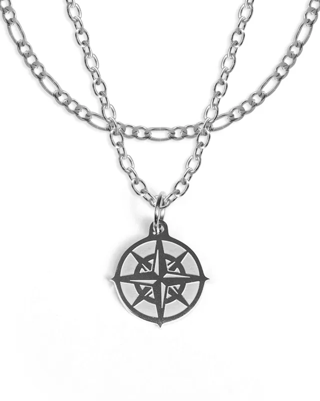unshinebar-compass-set-silber-figaro-kette-45-cm image 1