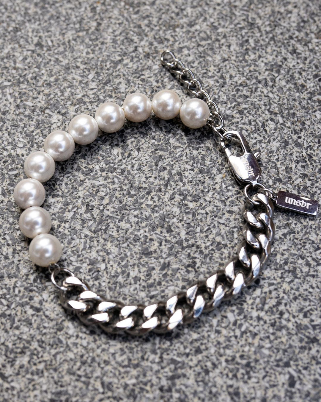 unshinebar-pearl-cuban-armband-silber-perlen-8mm image 6