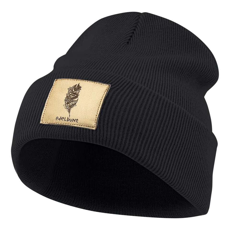 edelbunt-bern-m-tze-beanie-schwarz-gold-patch image 1