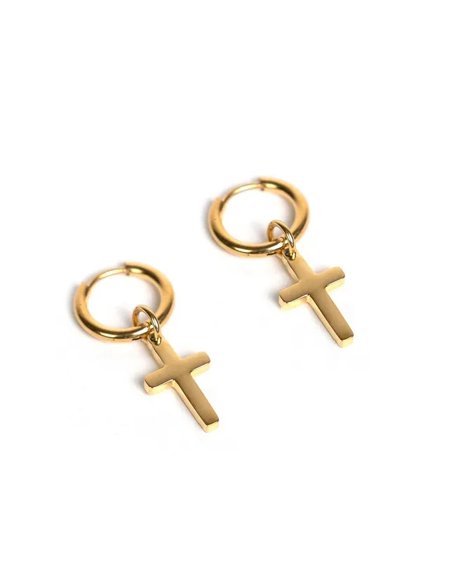 unshinebar-cross-ohrring-silber-single-creole-mit-kreuz image 1