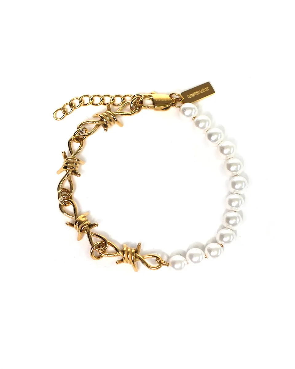 unshinebar-pearl-barbed-wire-armband-gold-6mm image 1