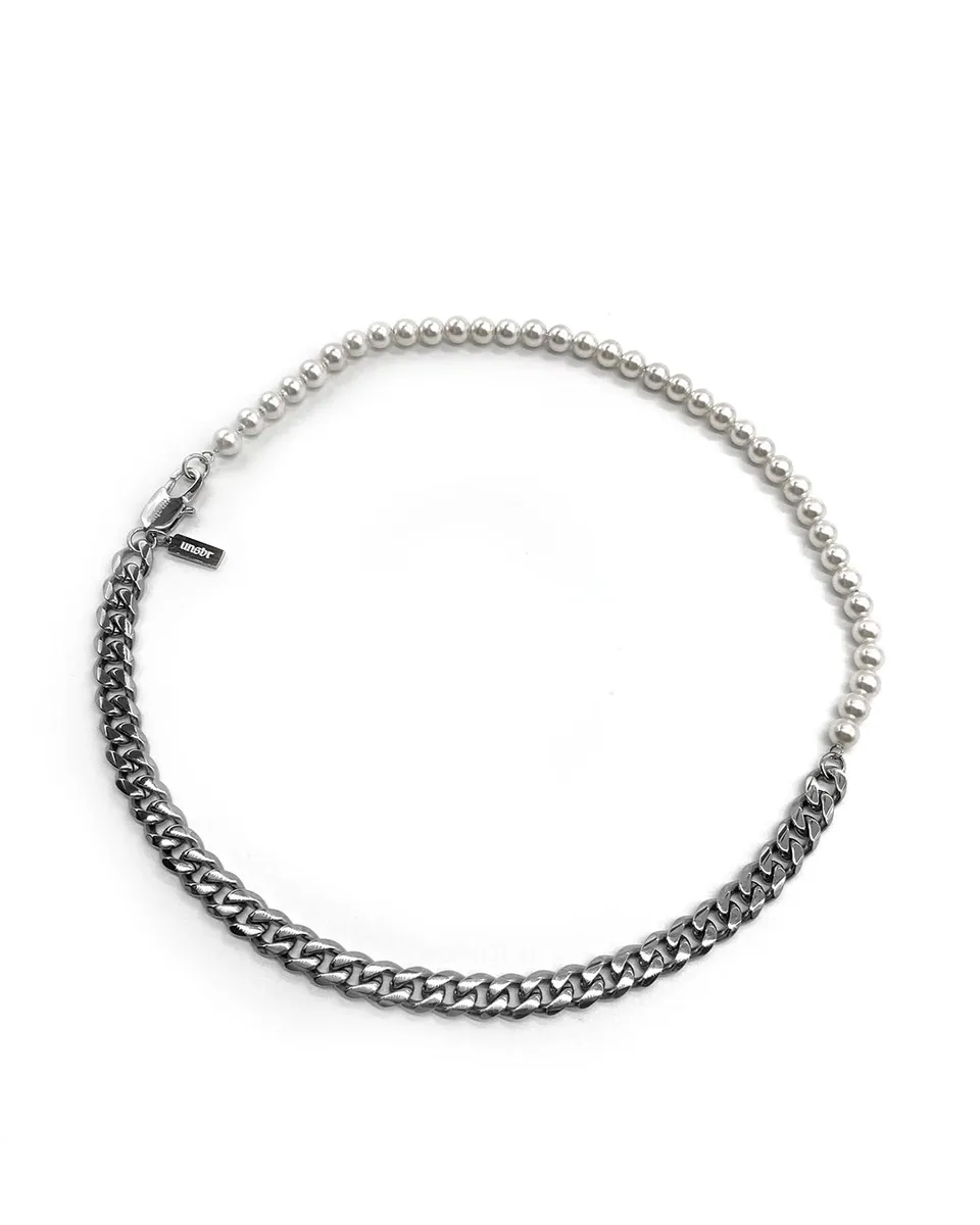 unshinebar-pearl-cuban-kette-silber-mit-perlen-45cm-edelstahl image 1
