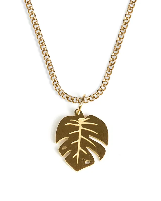 unshinebar-monstera-necklace-halskette-gold-45cm-18k image 1
