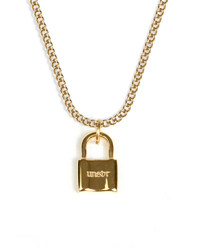 unshinebar-lock-halskette-gold-schloss-45cm-gravierbar-edelstahl image 1