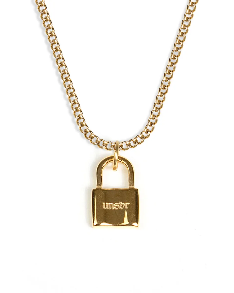 unshinebar-lock-halskette-gold-schloss-45cm-gravierbar-edelstahl image 1