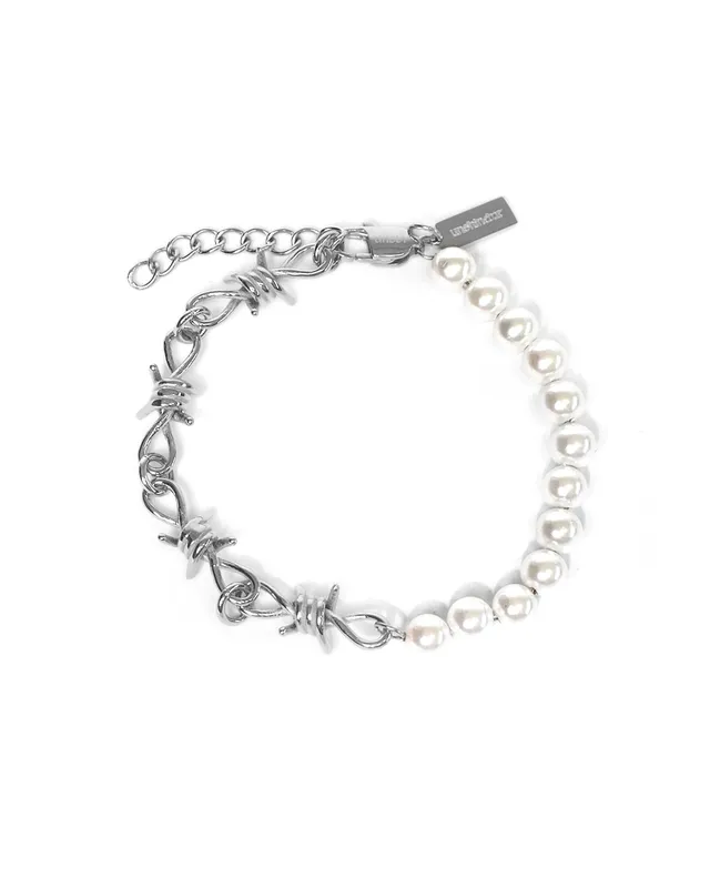 unshinebar-pearl-barbed-wire-armband-silber-perlen-18-5cm image 1