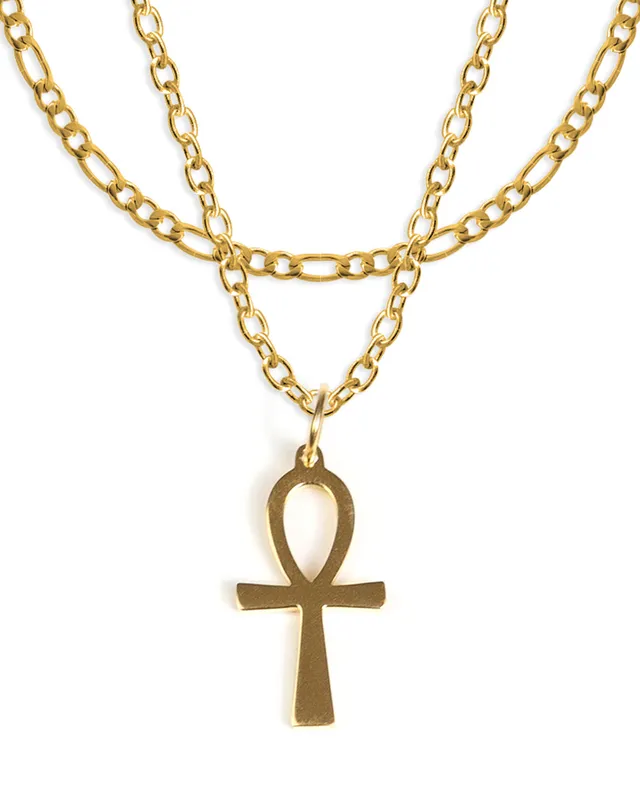 unshinebar-ankh-set-gold-kette-mit-anh-nger-figaro image 1