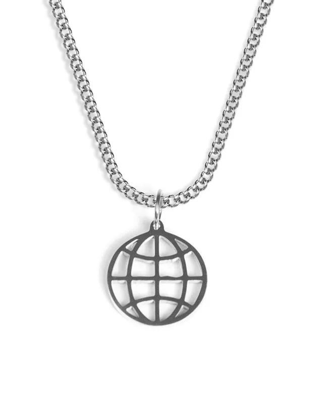 unshinebar-globe-kette-silber-weltkugel-anh-nger-edelstahl image 1