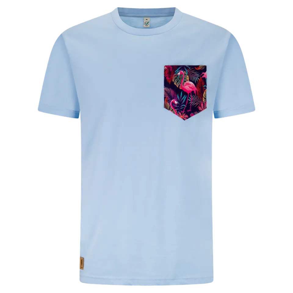 edelbunt-flamingo-hellblau-herren-t-shirt-biobaumwolle image 1