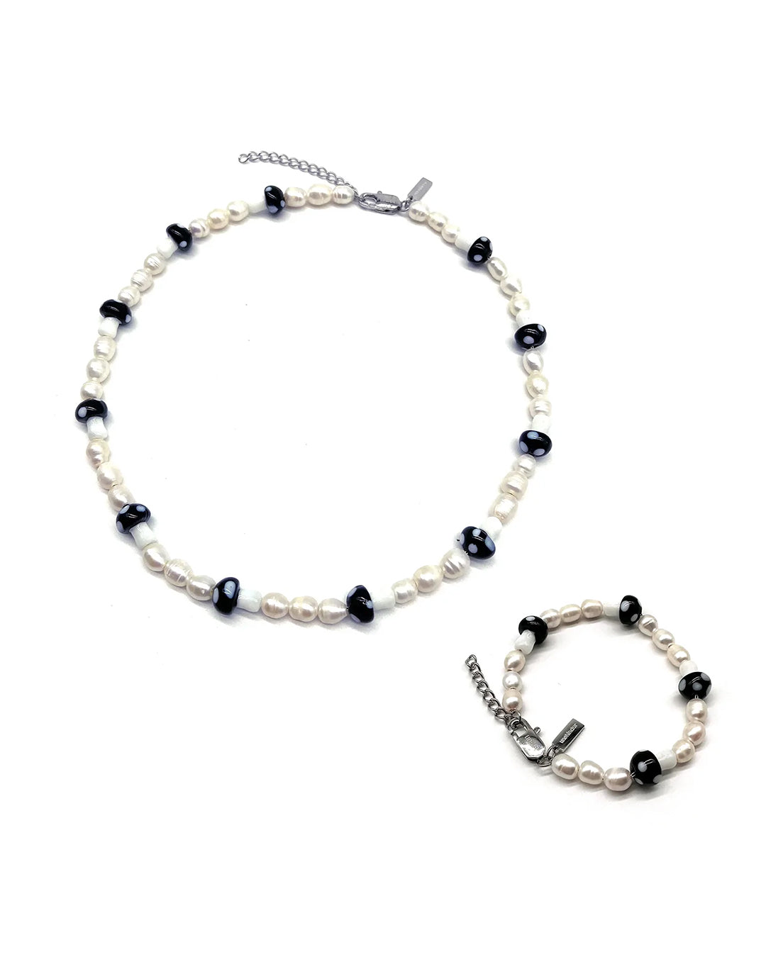 unshinebar-mushroom-set-schwarz-perlenkette-armband-6mm image 1