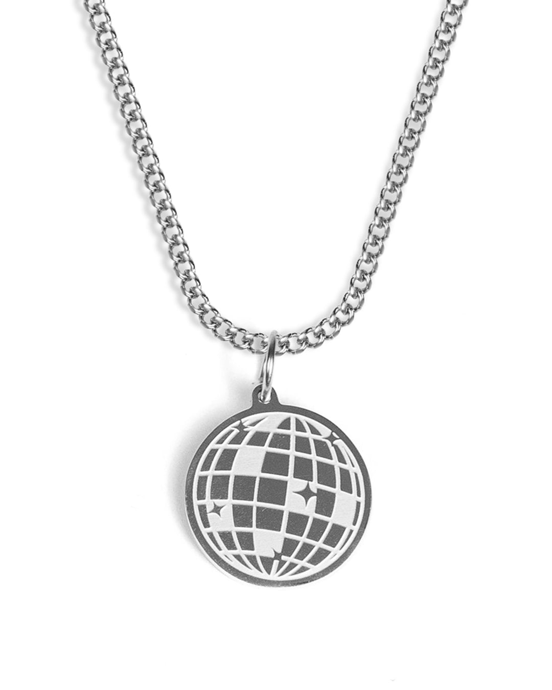 unshinebar-disco-ball-halskette-silber-discokugel-45cm-edelstahl image 1