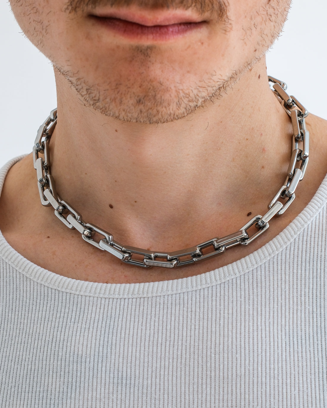 unshinebar-square-choker-kette-silber-45cm-10mm-edelstahl image 3
